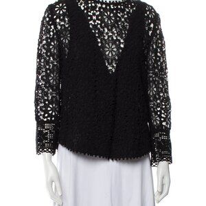 Sea New York Bateau Neckline Long Sleeve Blouse eyelet black S US4